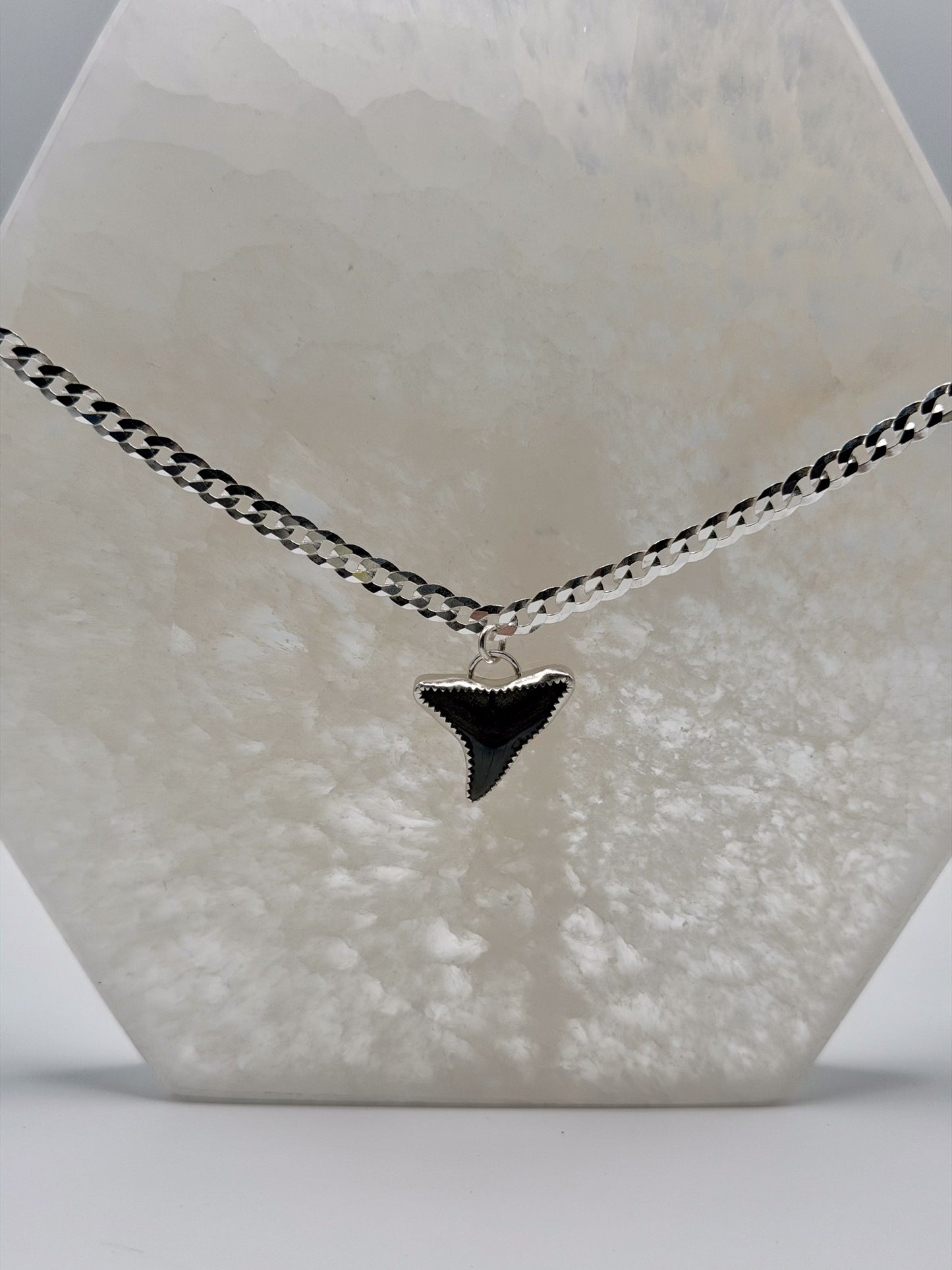 Tidebreaker Force Necklace | Bold Shark Tooth Silver Cuban Link Chain