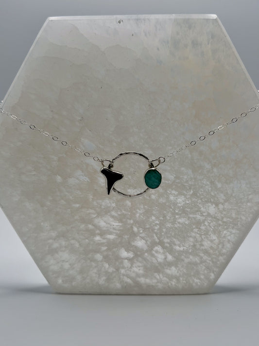 Tempest Halo Necklace | Shark Tooth and Amazonite Silver Ring Pendant