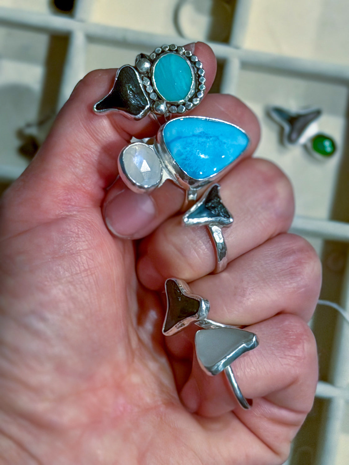 Larimar and Moonstone Balance Ring | Handmade Silver Double Gemstone Ring // Size 5