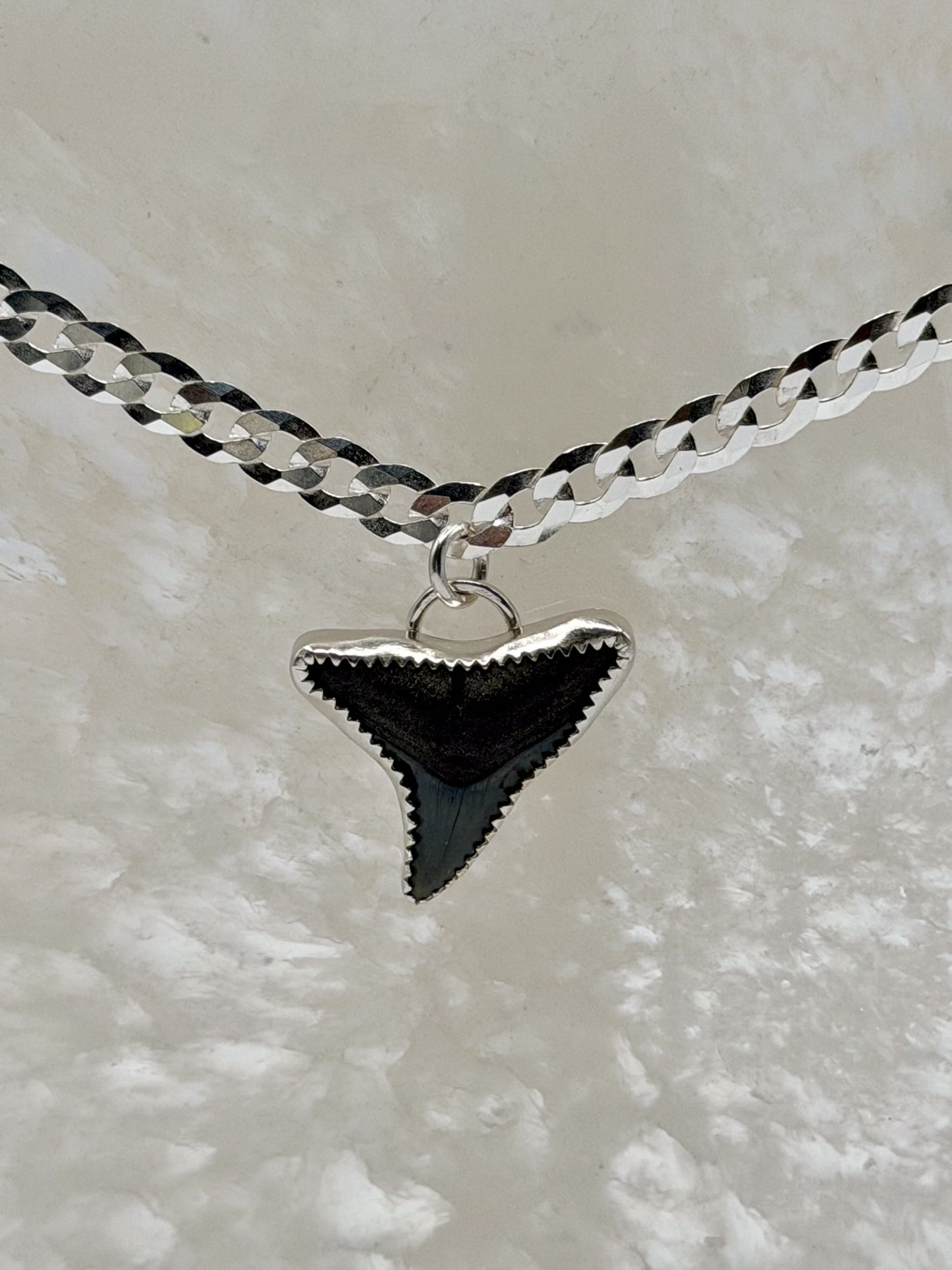 Tidebreaker Force Necklace | Bold Shark Tooth Silver Cuban Link Chain
