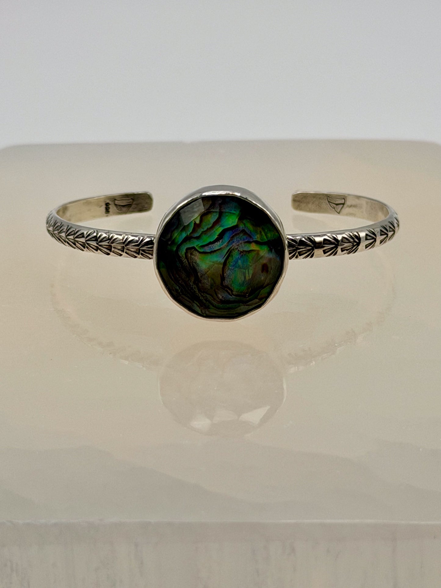The Siren’s Eye Abalone Cuff | Round Silver Stacking Bracelet