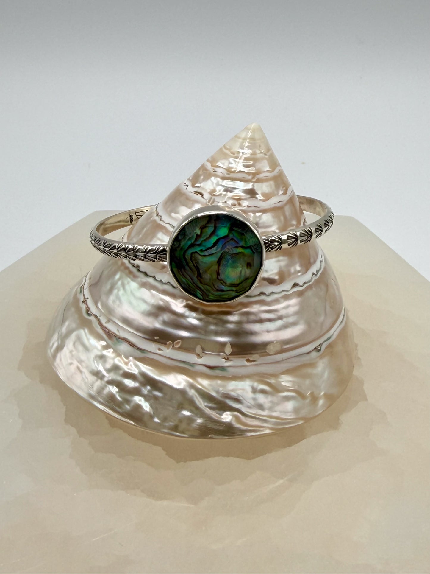 The Siren’s Eye Abalone Cuff | Round Silver Stacking Bracelet